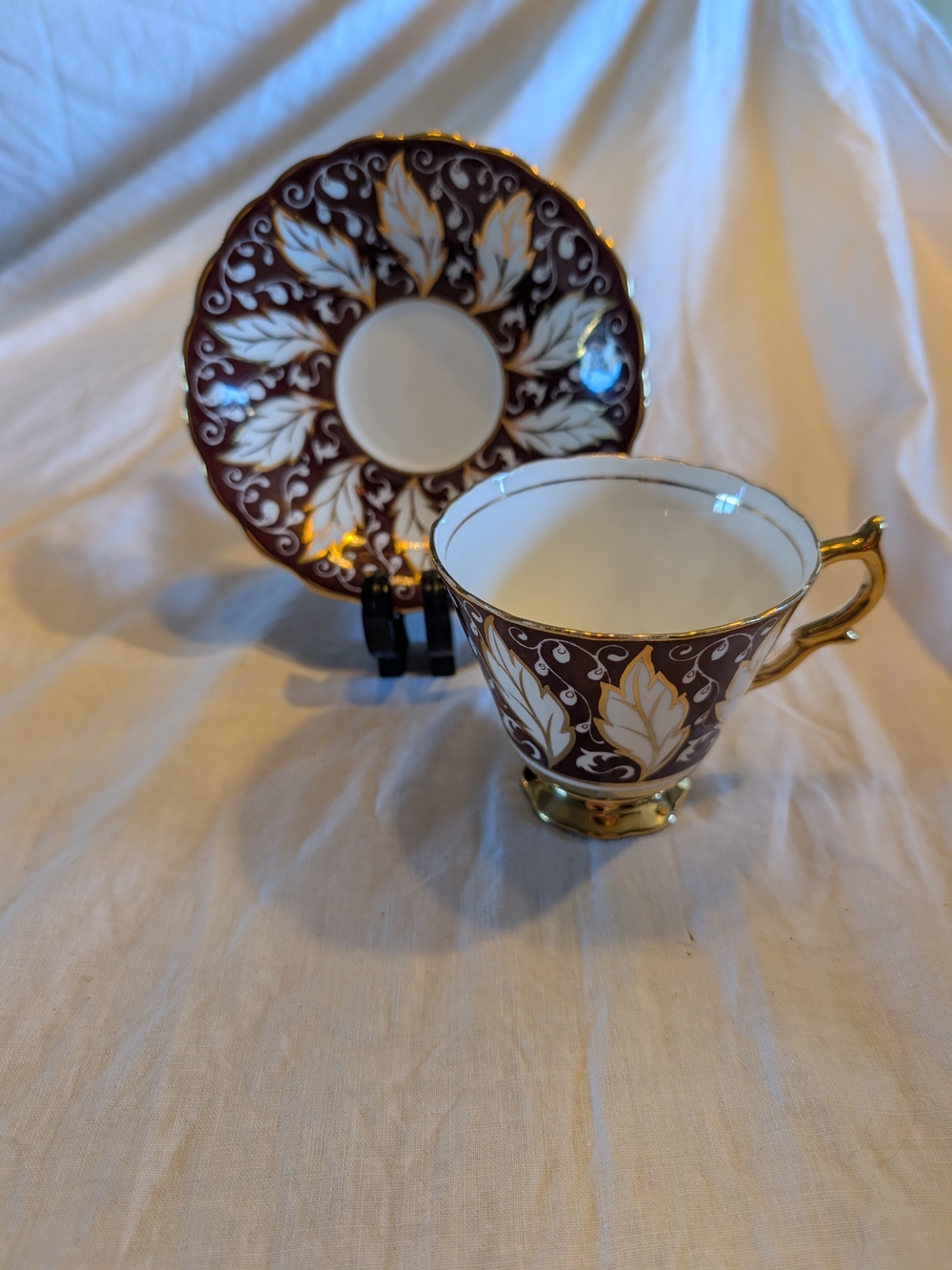 2/50$Vintage Brown and Gold Porcelain Teacup with Saucer